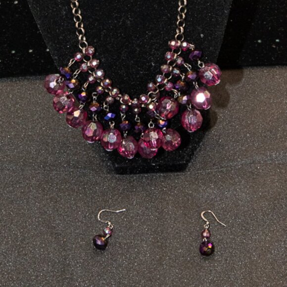 Vintage 18" Synthetic Amethyst Bead Necklace and earring set - Picture 1 of 5